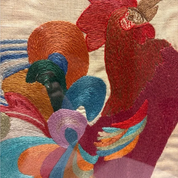Vintage Colorful Rooster Crewel Embroidery Art - Picture 3 of 7